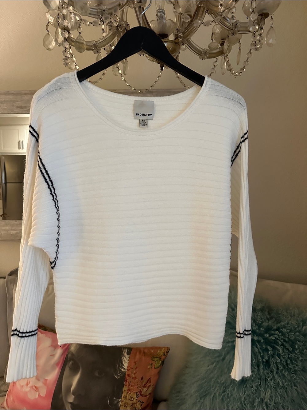 INDUSTRY White Ribbed Long-Sleeve Women's Sweater